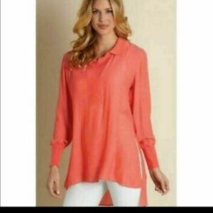 SOFT SURRONDINGS CORAL SHEER TUNIC TOP SEVILLE HIGH LOW TOP
